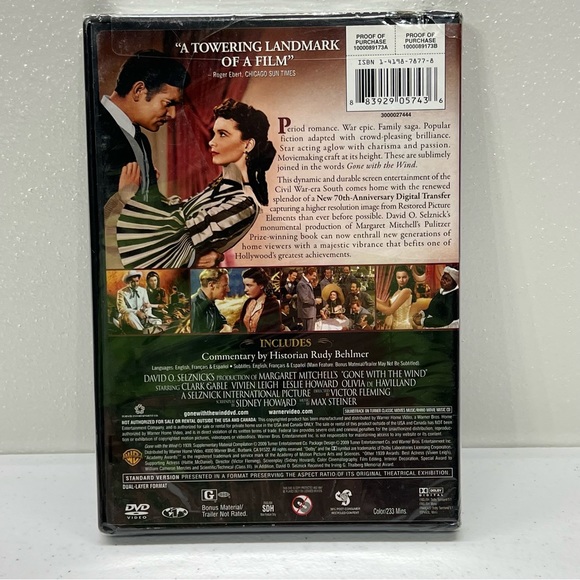 Gone With the Wind DVD Movie - 2 disks - 70th Anniversary Edition - New/Sealed - Picture 2 of 2